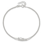 Sterling Silver 2-Strand Beaded CZ 9 inch Plus 1 inch Extender - Total 10 inch Anklet