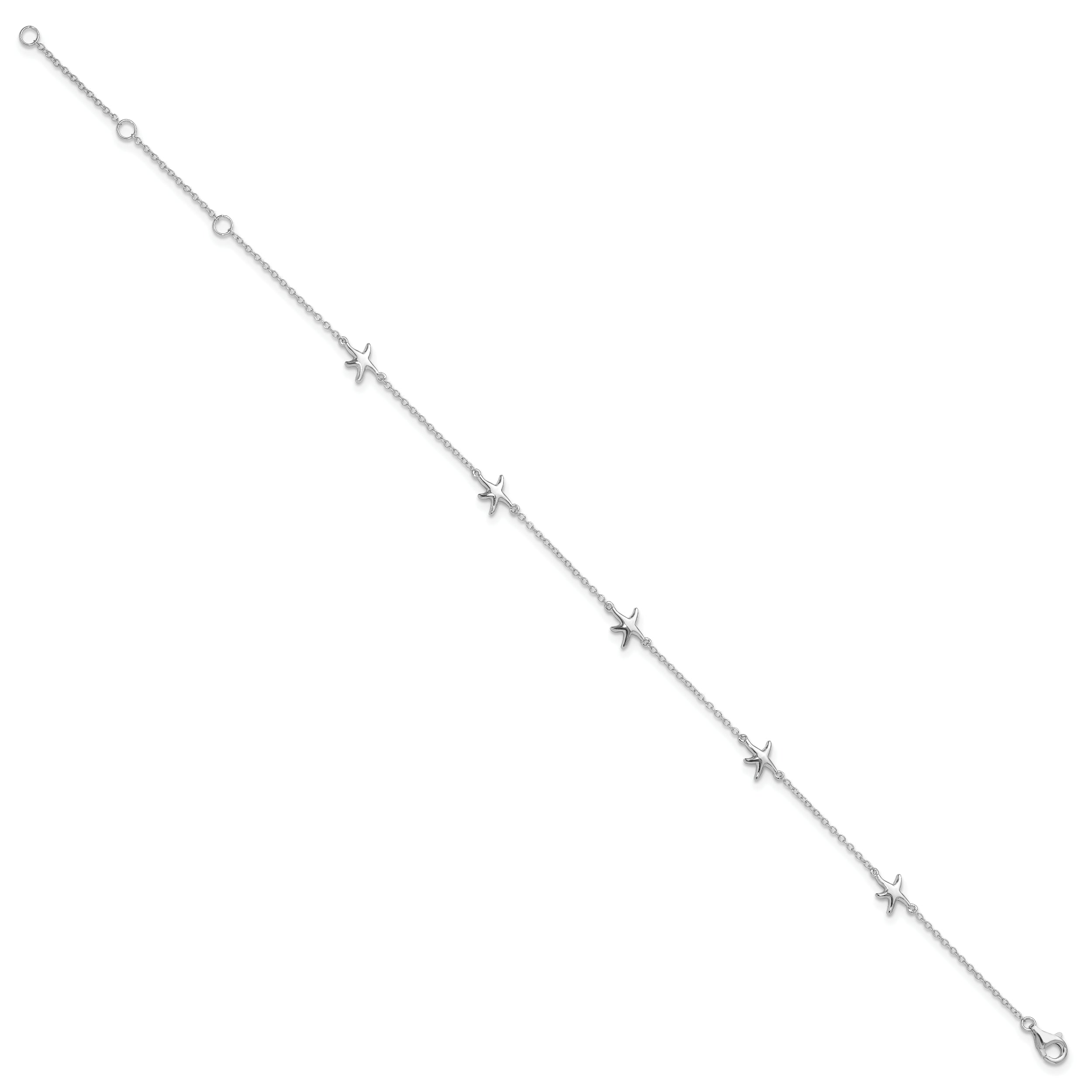 Sterling Silver Rhodium-plated Starfish 10 inch Plus 2 inch Extender - Total 12 inch Anklet