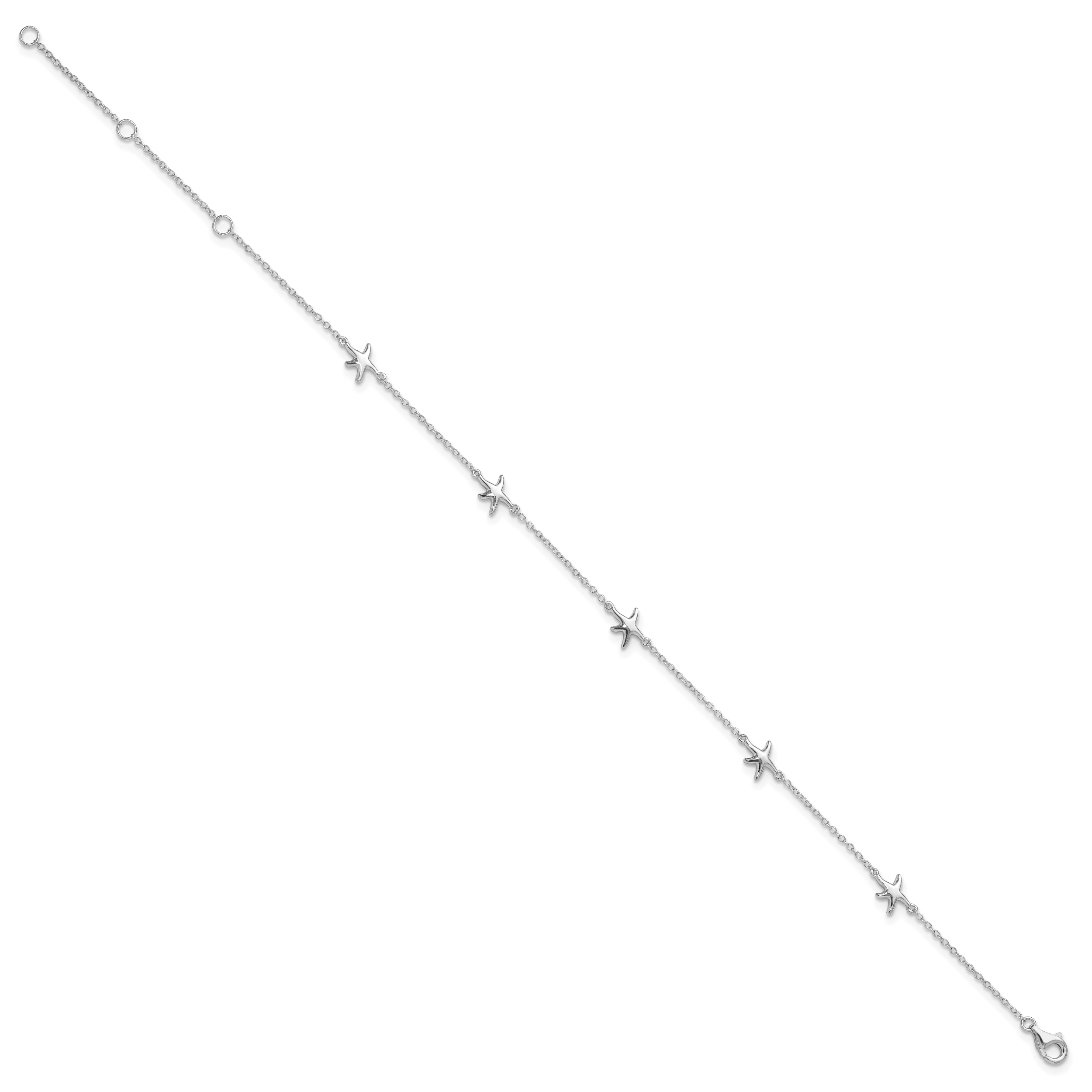 Sterling Silver Rhodium-plated Starfish 9 inch Plus 2 inch Extender - Total 11 inch Anklet Secondary image