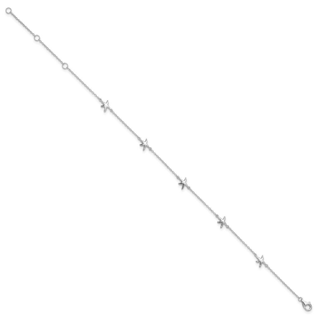 Sterling Silver Rhodium-plated Starfish 10 inch Plus 2 inch Extender - Total 12 inch Anklet