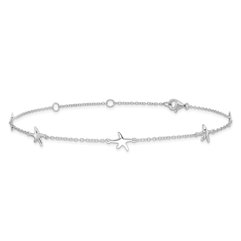 Sterling Silver Rhodium-plated Starfish 10 inch Plus 2 inch Extender - Total 12 inch Anklet