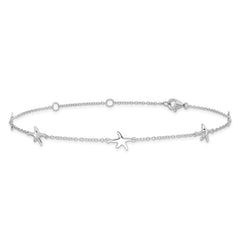 Sterling Silver Rhodium-plated Starfish 10 inch Plus 2 inch Extender - Total 12 inch Anklet