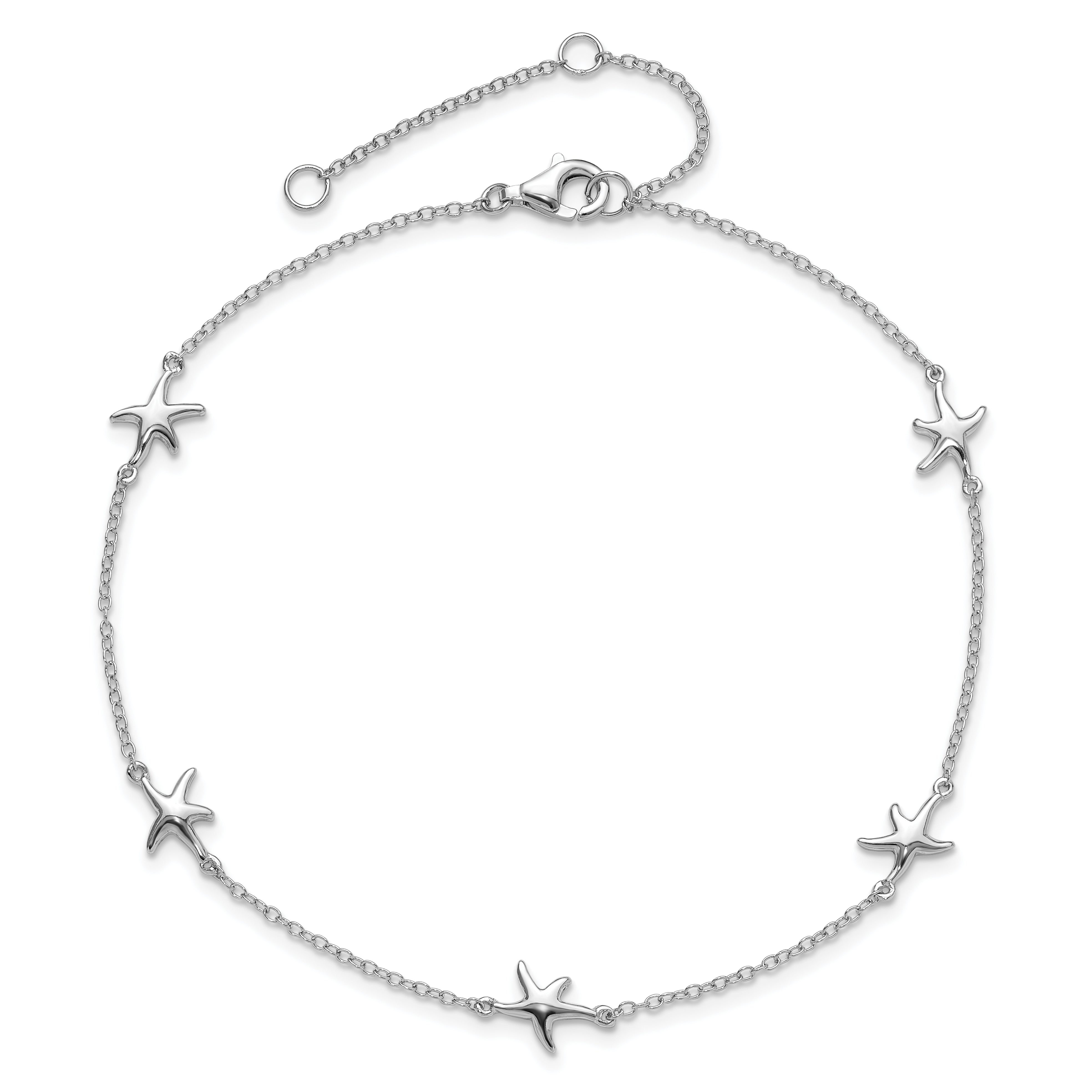 Sterling Silver Rhodium-plated Starfish 10 inch Plus 2 inch Extender - Total 12 inch Anklet