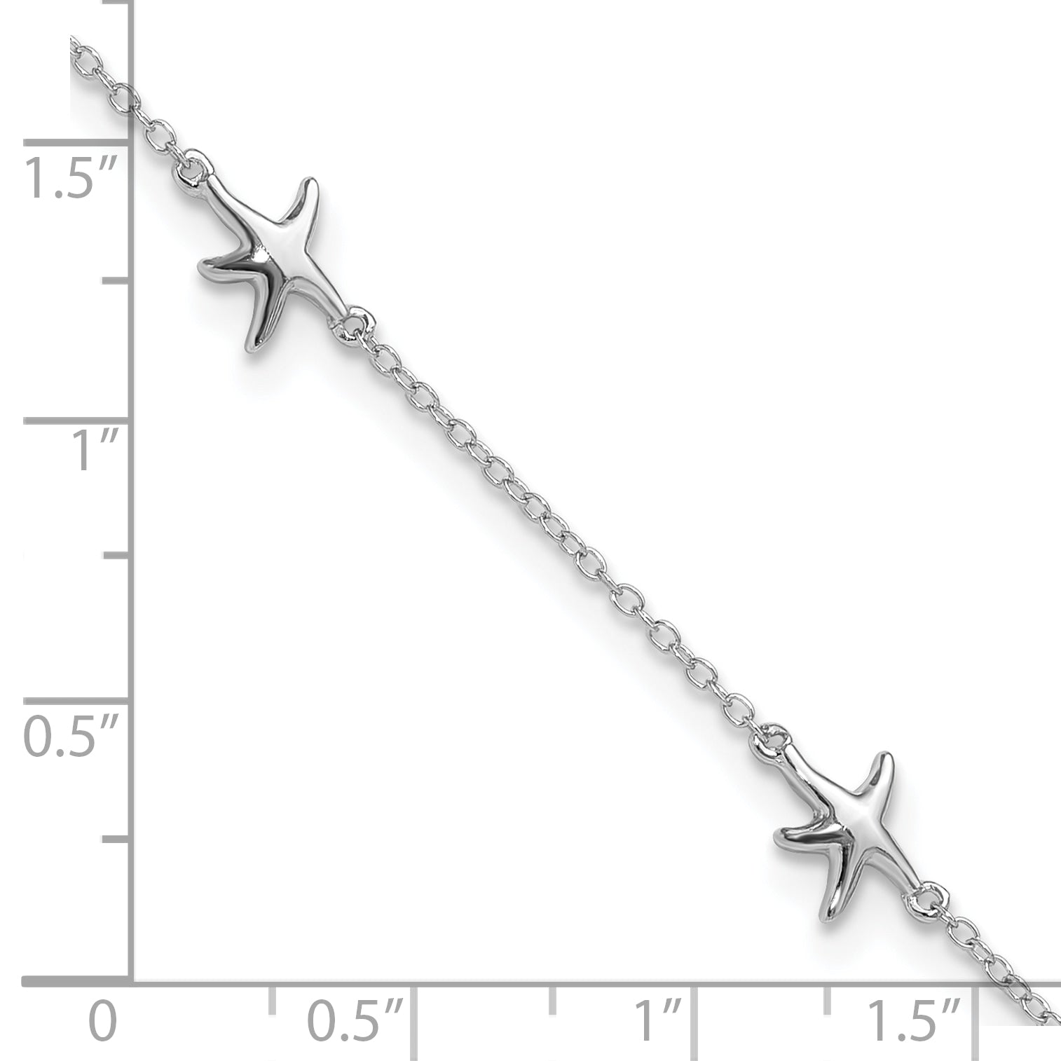 Sterling Silver Rhodium-plated Starfish 9 inch Plus 2 inch Extender - Total 11 inch Anklet