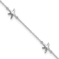 Sterling Silver Rhodium-plated Starfish 9 inch Plus 2 inch Extender - Total 11 inch Anklet