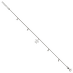 Sterling Silver Turtle and Beads 9 inch Plus 1 inch Extender - Total 10 inch Anklet