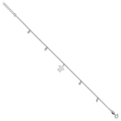 Sterling Silver Turtle and Beads 9 inch Plus 1 inch Extender - Total 10 inch Anklet
