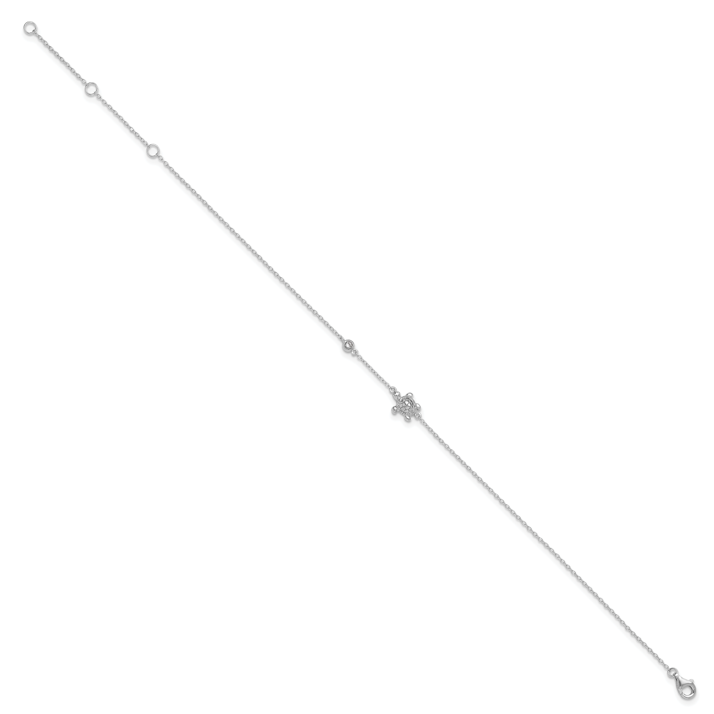 Sterling Silver Rhodium-plated CZ Turtle 9 inch Plus 2 inch Extender - Total 11 inch Anklet Secondary image