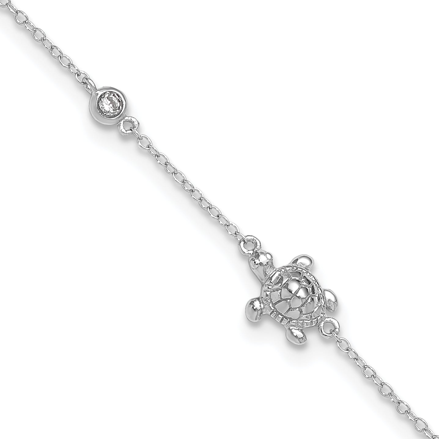 Sterling Silver Rhodium-plated CZ Turtle 9 inch Plus 2 inch Extender - Total 11 inch Anklet Main image