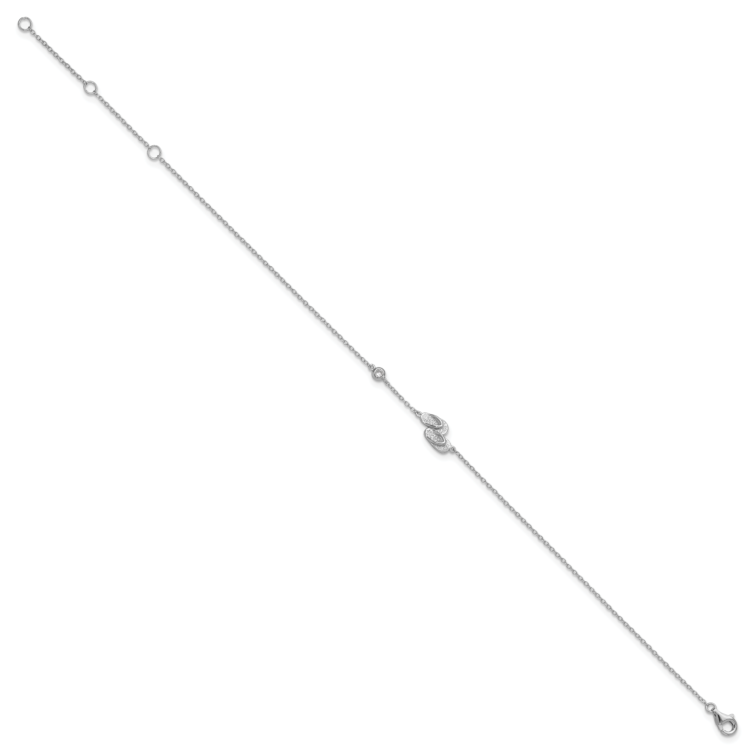 Sterling Silver Rhodium-plated CZ Flip Flops 9 inch Plus 2 inch Extender - Total 11 inch Anklet Secondary image