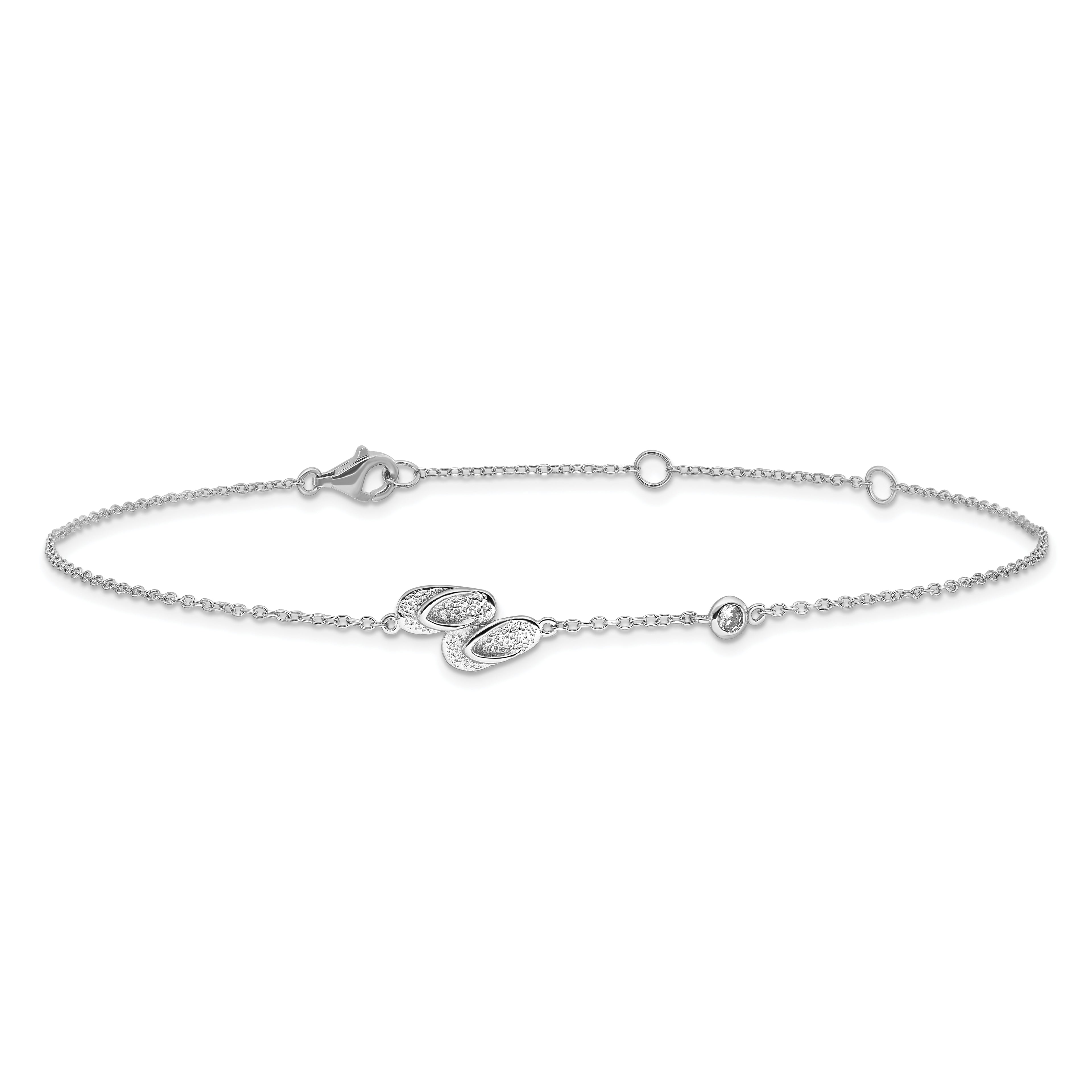 Sterling Silver Rhodium-plated CZ Flip Flops 9 inch Plus 2 inch Extender - Total 11 inch Anklet