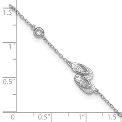 Sterling Silver Rhodium-plated CZ Flip Flops 9 inch Plus 2 inch Extender - Total 11 inch Anklet
