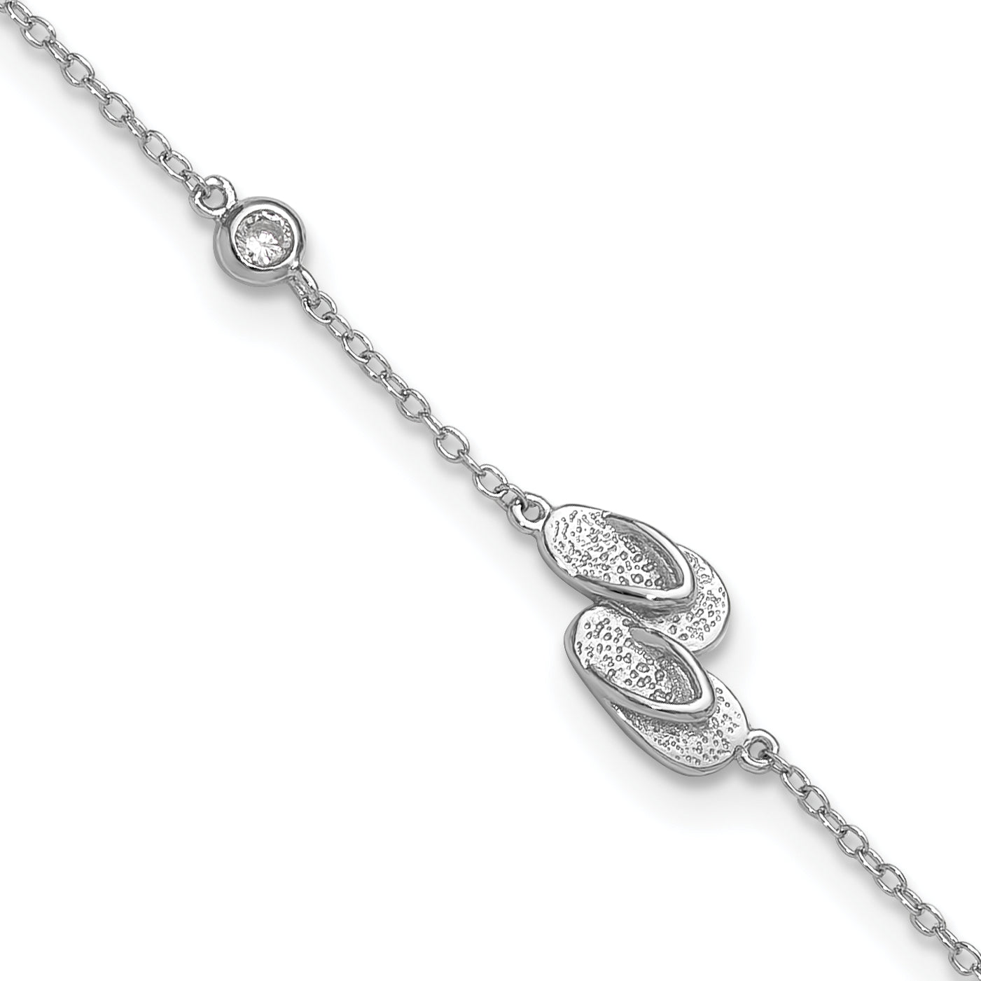 Sterling Silver Rhodium-plated CZ Flip Flops 9 inch Plus 2 inch Extender - Total 11 inch Anklet Main image
