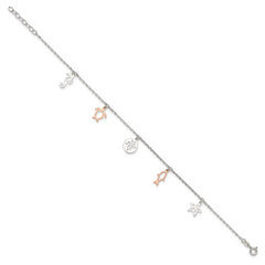 Sterling Silver Rose-tone Seashore Charms 9 inch Plus 1 inch Extender - Total 10 inch Anklet