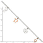 Sterling Silver Rose-tone Seashore Charms 9 inch Plus 1 inch Extender - Total 10 inch Anklet