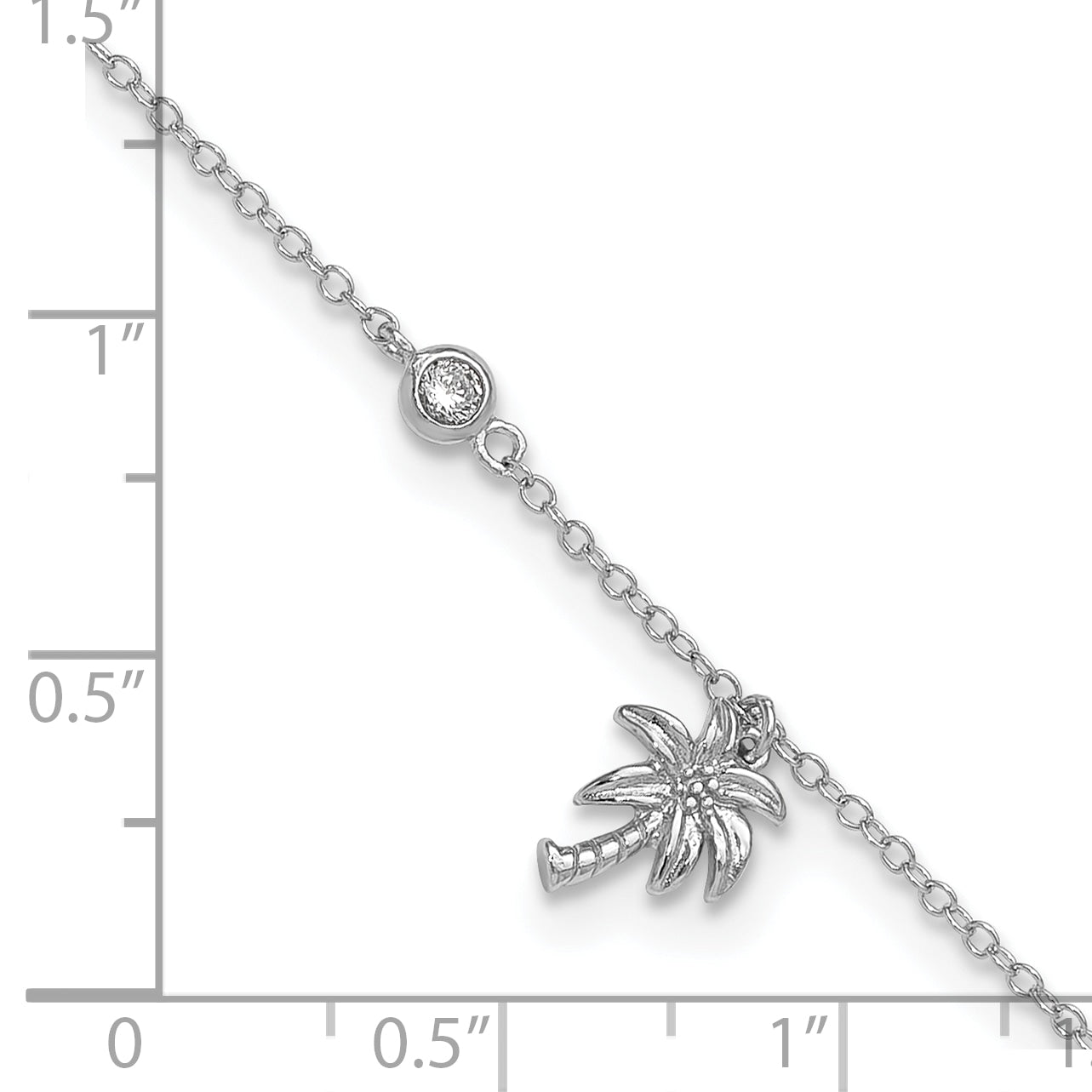 Sterling Silver Rhodium-plated CZ / Palm Tree 9 inch Plus 1 inch Extender  - Total 10 inch Anklet