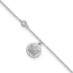 Sterling Silver Rhodium-plated CZ/ Sand Dollar 9 inch Plus 1 inch Extender - Total 10 inch Anklet