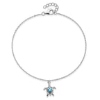 Sterling Silver Rhodium-plated Created Opal Turtle 9 inch Plus 1 inch Extender - Total 10 inch Anklet