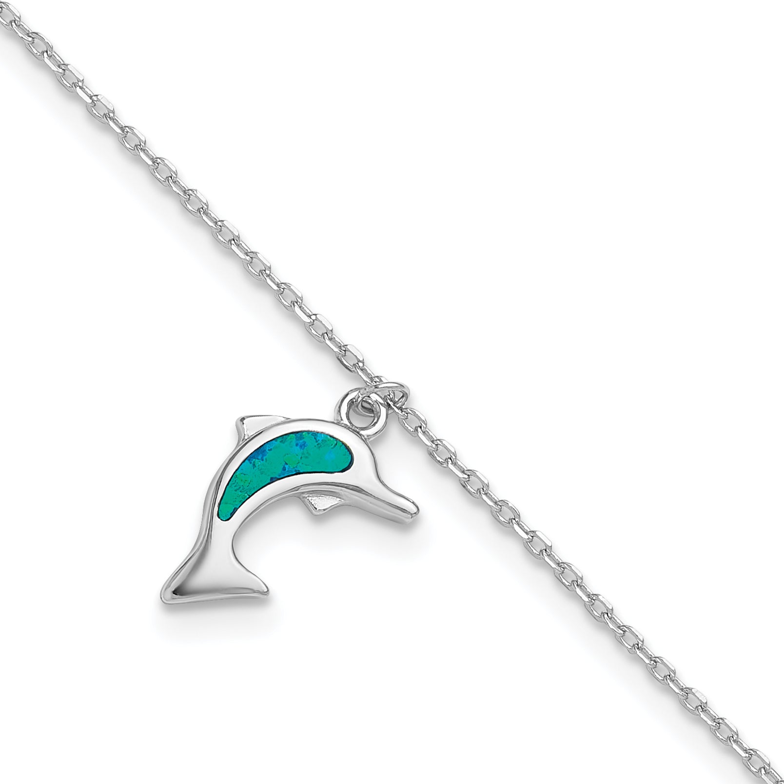 Sterling Silver Rhodium-plated Created Opal Dolphin 9 inch Plus 1 inch Extender - Total 10 inch Anklet Main image