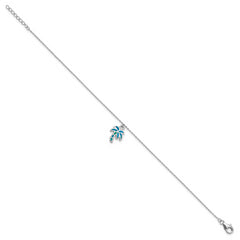 Sterling Silver Rhodium-plated Created Opal Palm Tree 9 inch Plus 1 inch Extender - Total 10 inch Anklet