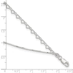 Sterling Silver 2-Strand Heart Link 9 inch Plus 1 inch Extender - Total 10 inch Anklet