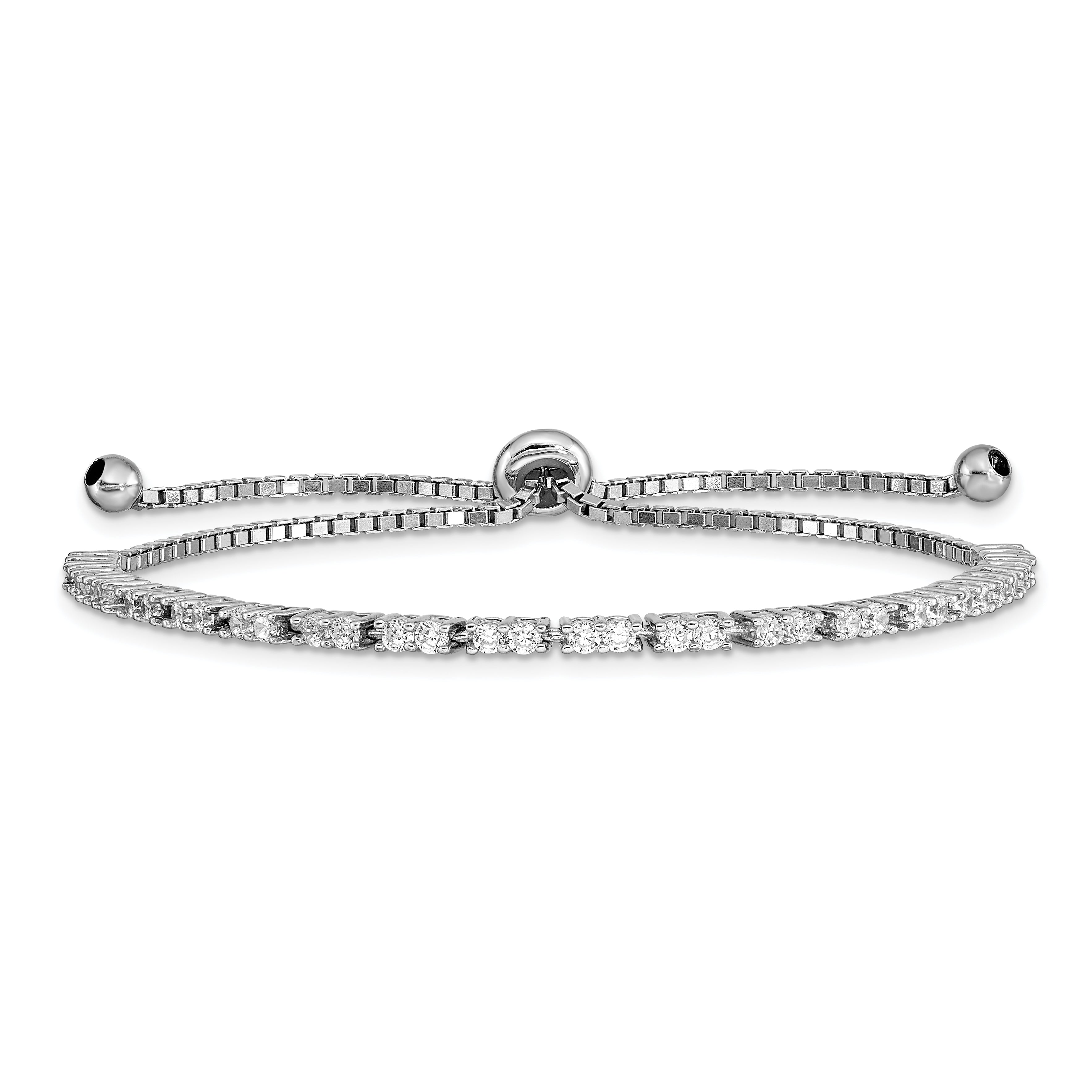 Sterling Silver Rhod-plated April CZ Adjustable Bracelet Main image