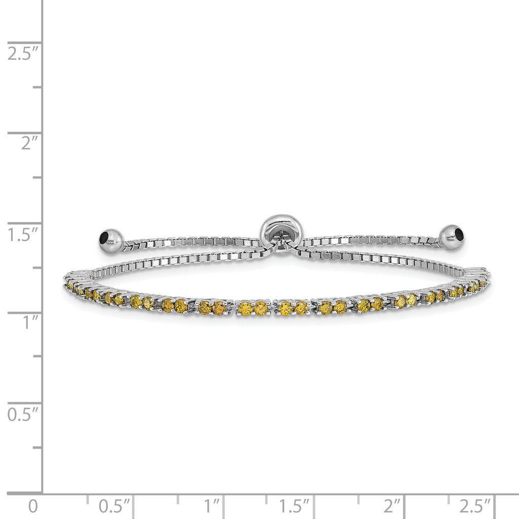 Sterling Silver Rhod-plated August Lime CZ Adjustable Bracelet