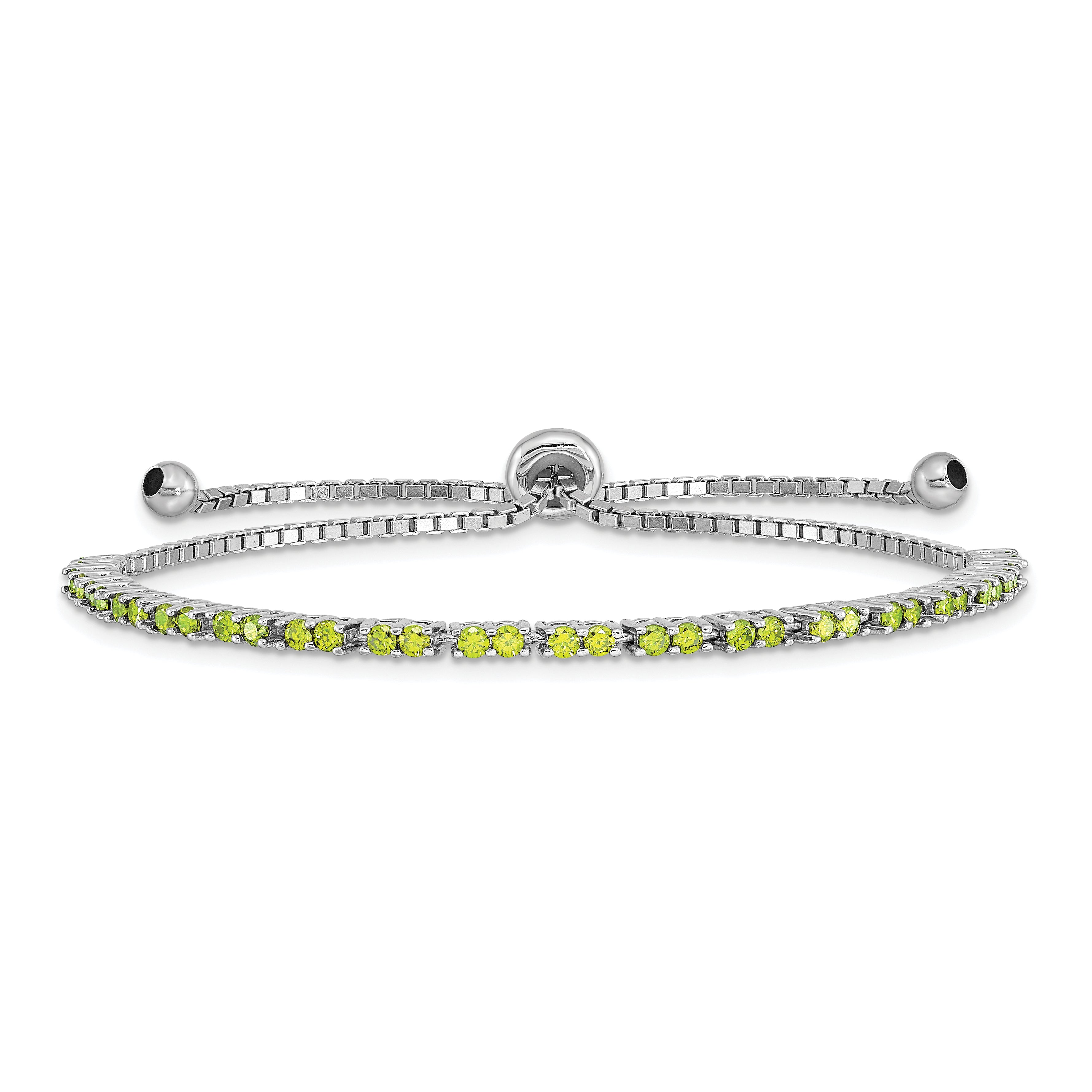 Sterling Silver Rhod-plated August Lime CZ Adjustable Bracelet Main image