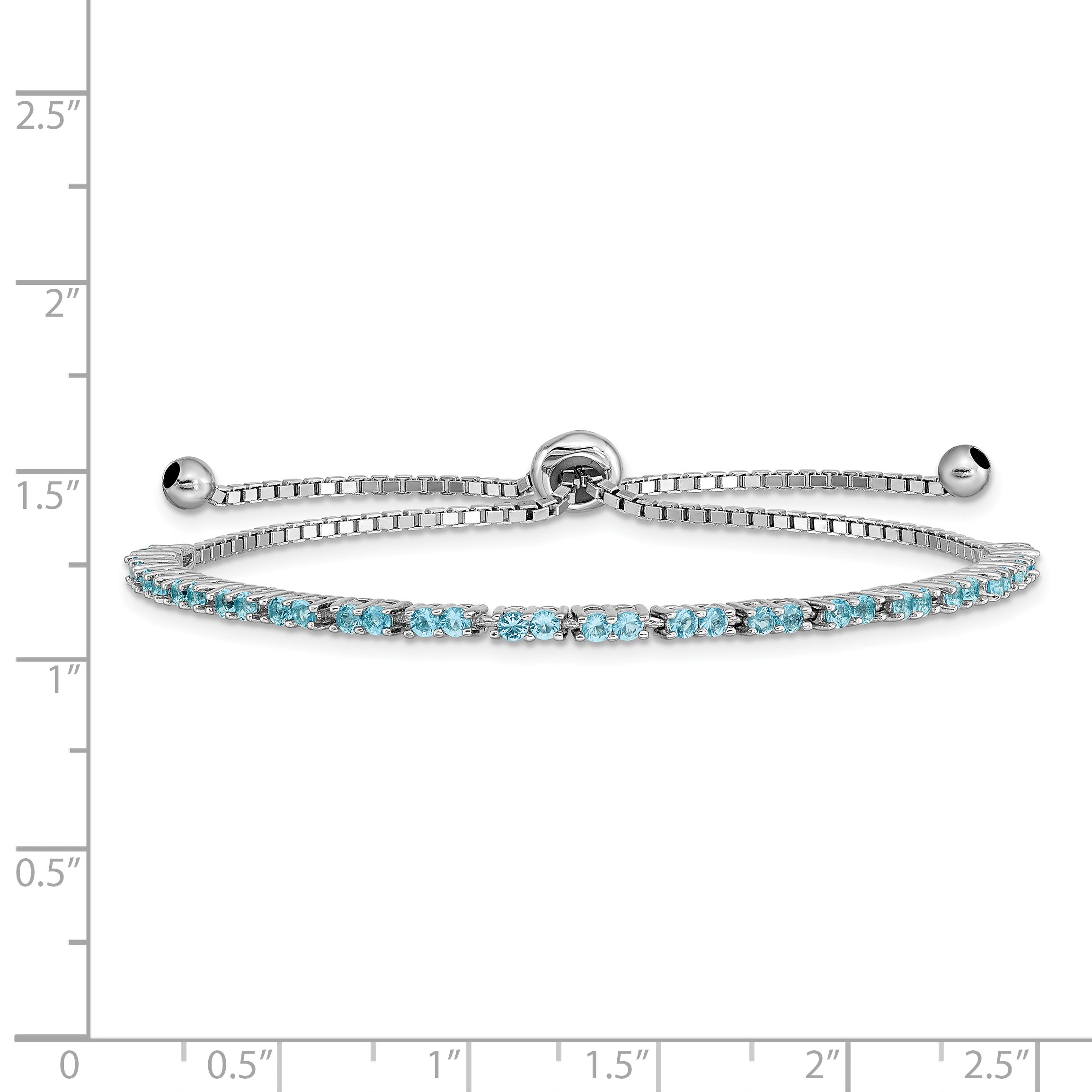 Sterling Silver Rhod-plated December Lt Blue CZ Adjustable Bracelet Secondary image