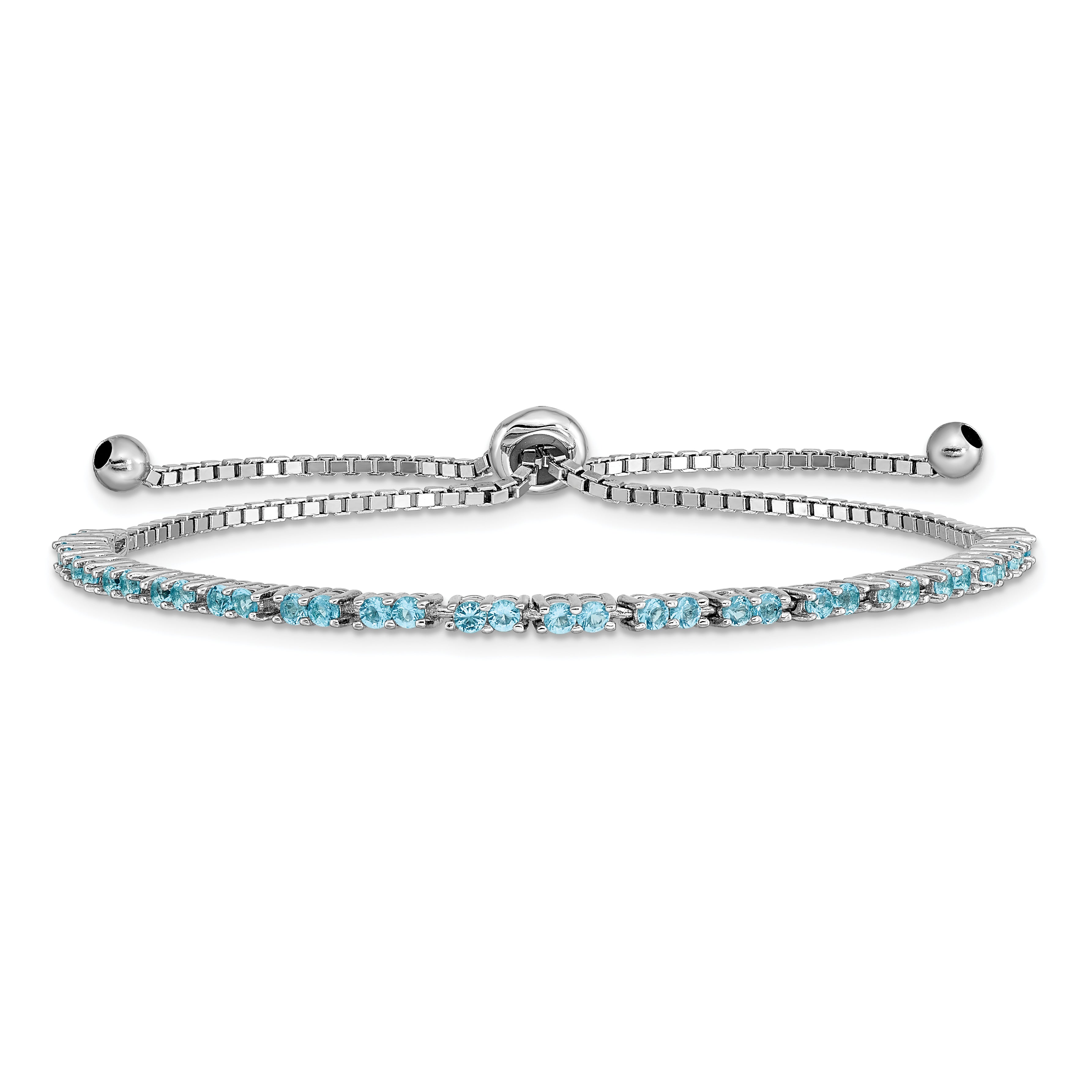Sterling Silver Rhod-plated December Lt Blue CZ Adjustable Bracelet Main image