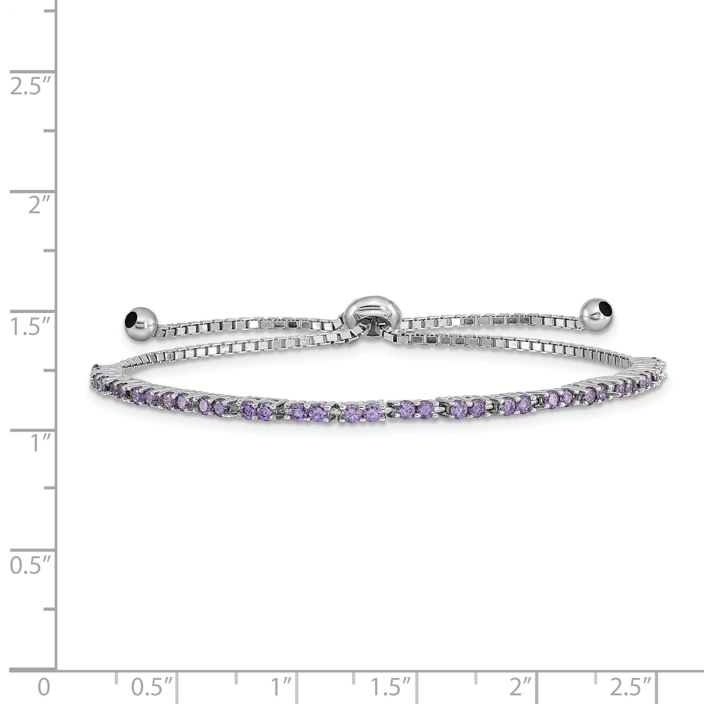 Sterling Silver Rhod-plated February Purple CZ Adjustable Bracelet Secondary image