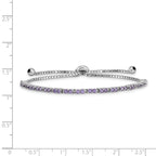 Sterling Silver Rhod-plated February Purple CZ Adjustable Bracelet