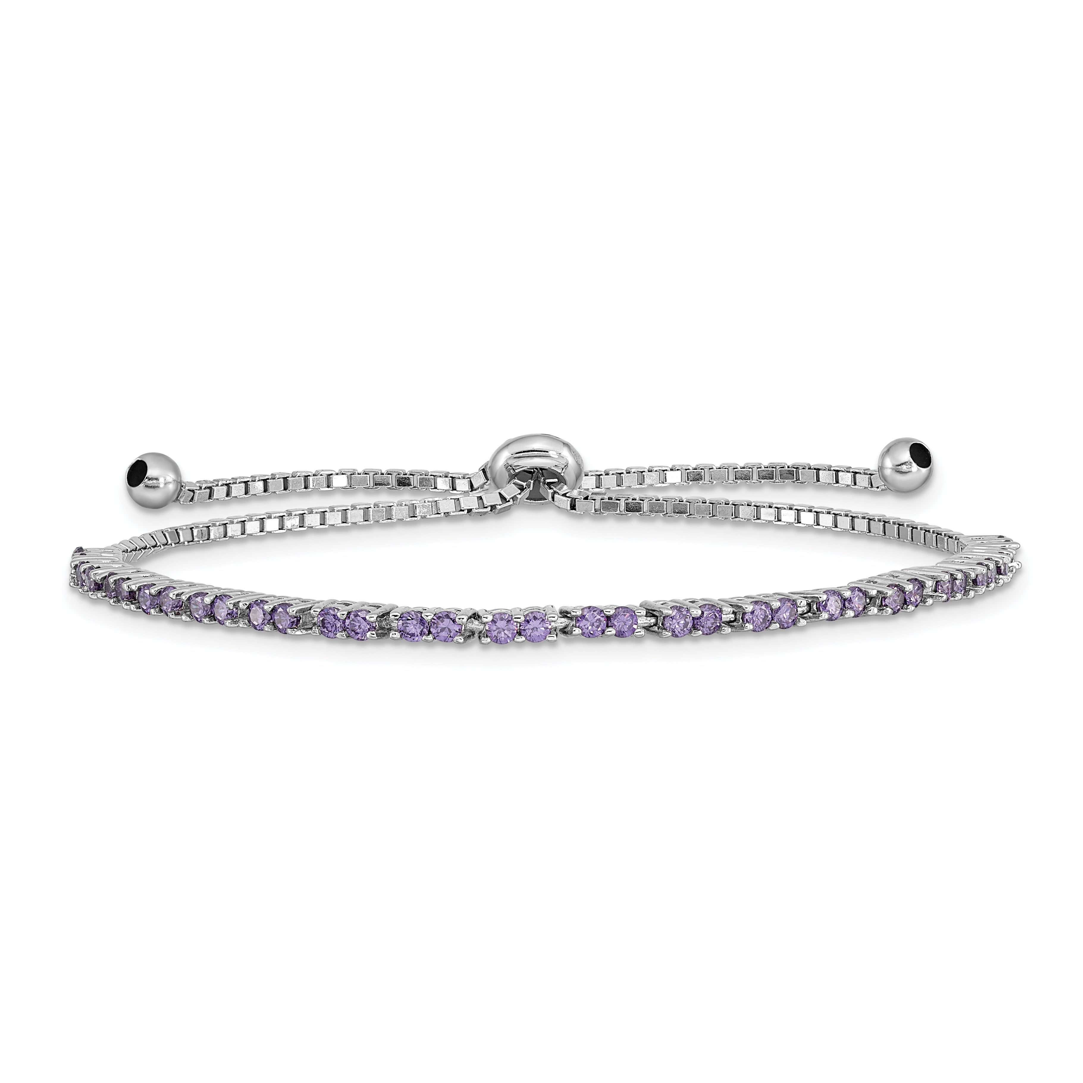 Sterling Silver Rhod-plated February Purple CZ Adjustable Bracelet Main image