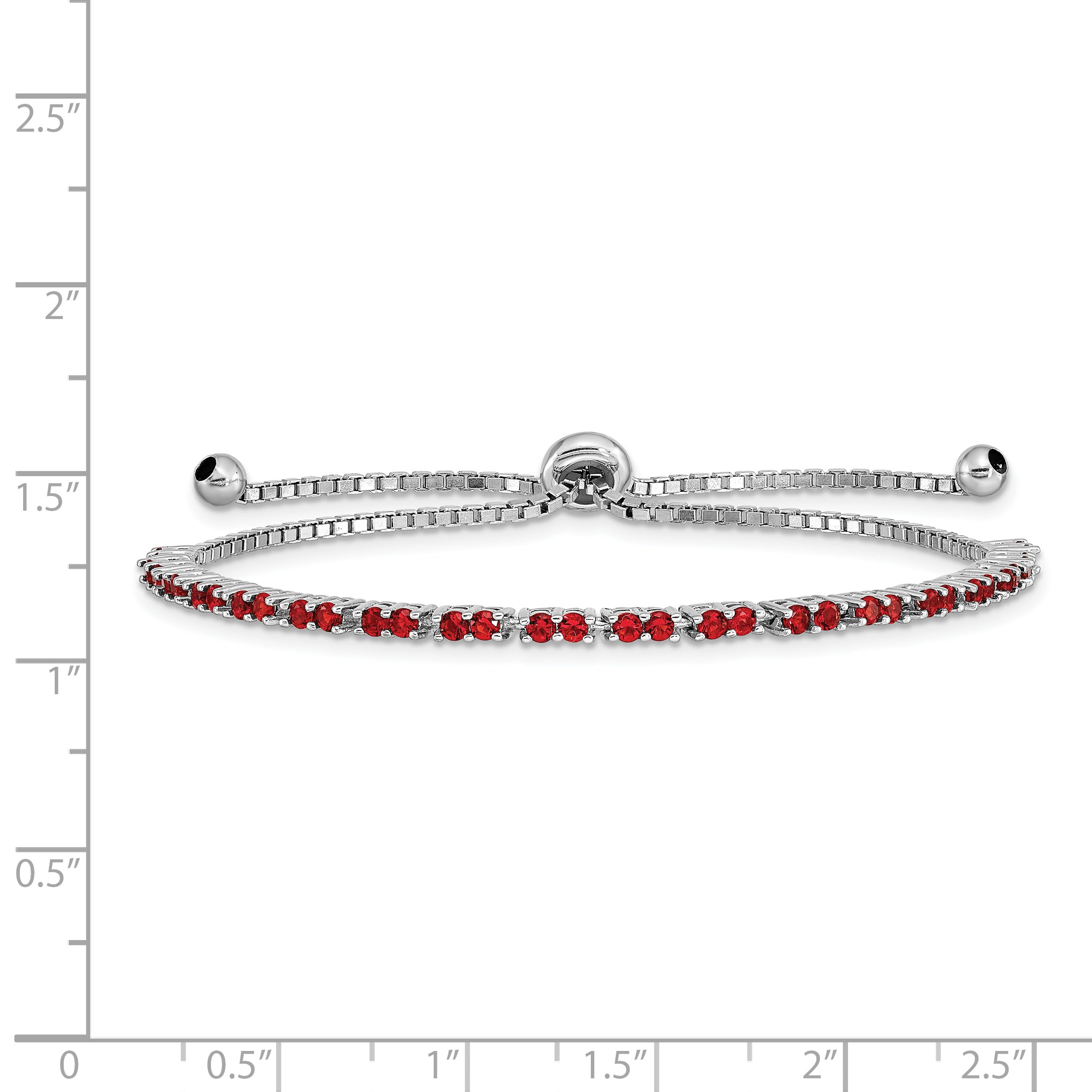 Sterling Silver Rhodium Plated July Red CZ Adjustable Bracelet Secondary image