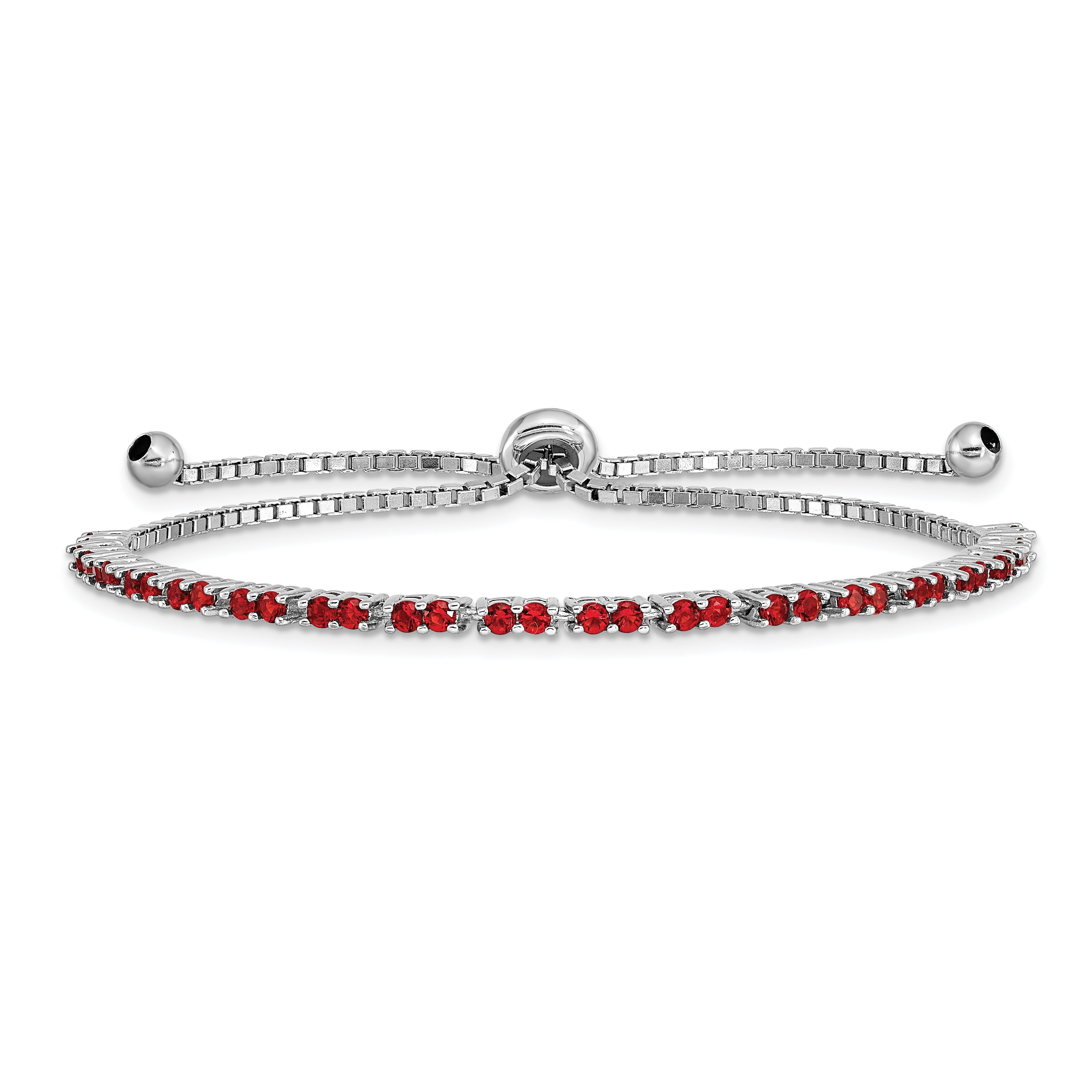 Sterling Silver Rhodium Plated July Red CZ Adjustable Bracelet Main image