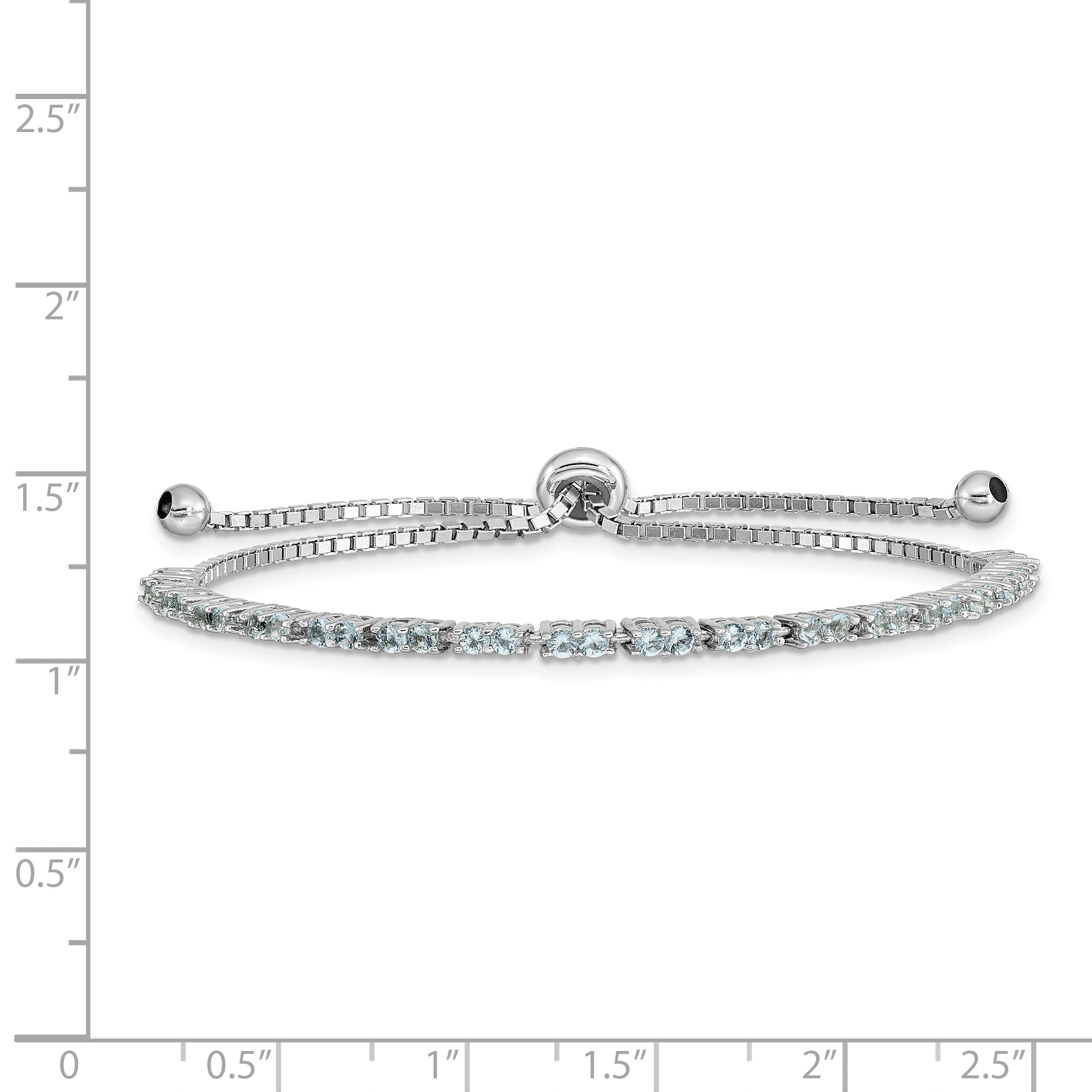 Sterling Silver Rhod-plated March Light Blue CZ Adjustable Bracelet