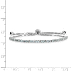 Sterling Silver Rhod-plated March Light Blue CZ Adjustable Bracelet