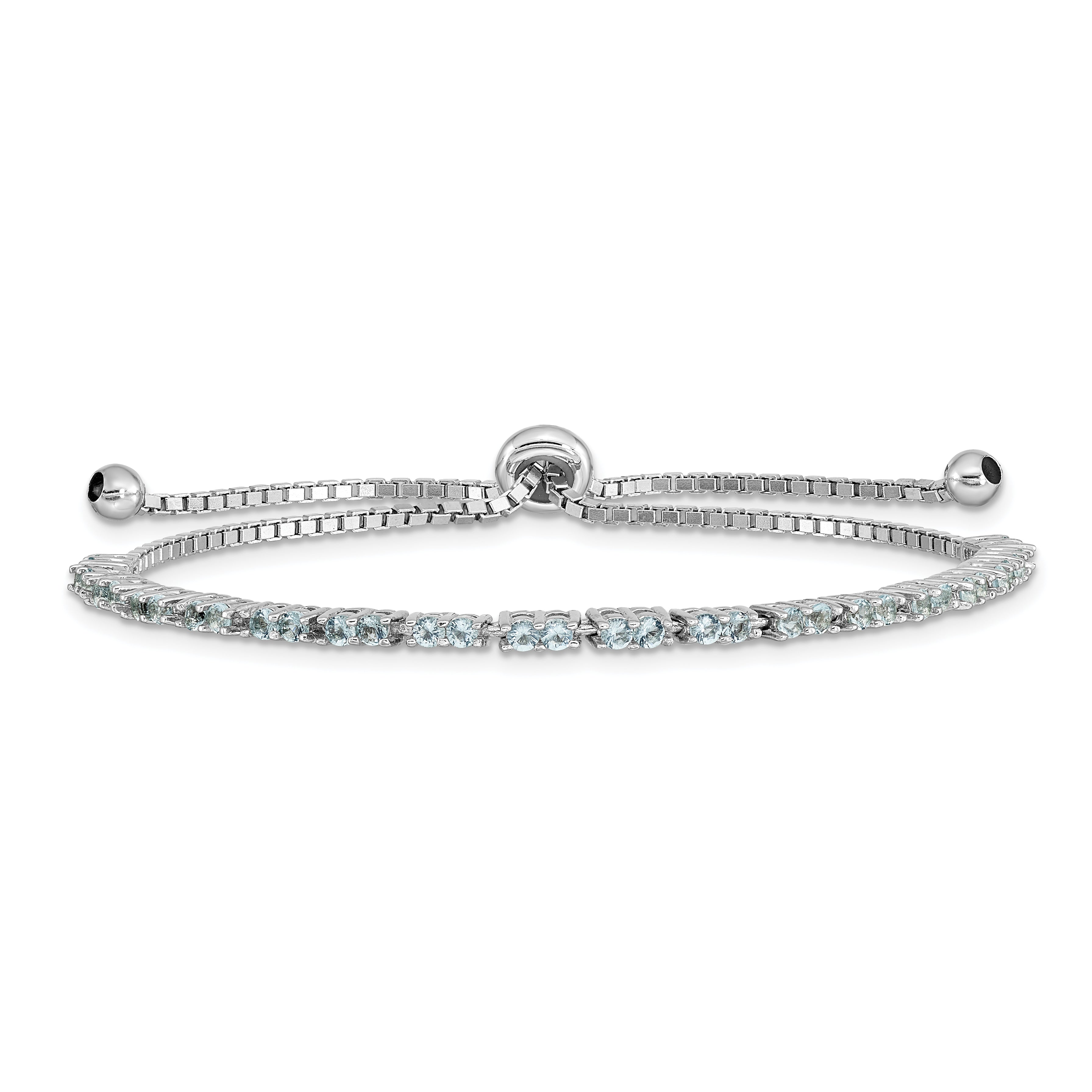 Sterling Silver Rhod-plated March Light Blue CZ Adjustable Bracelet Main image
