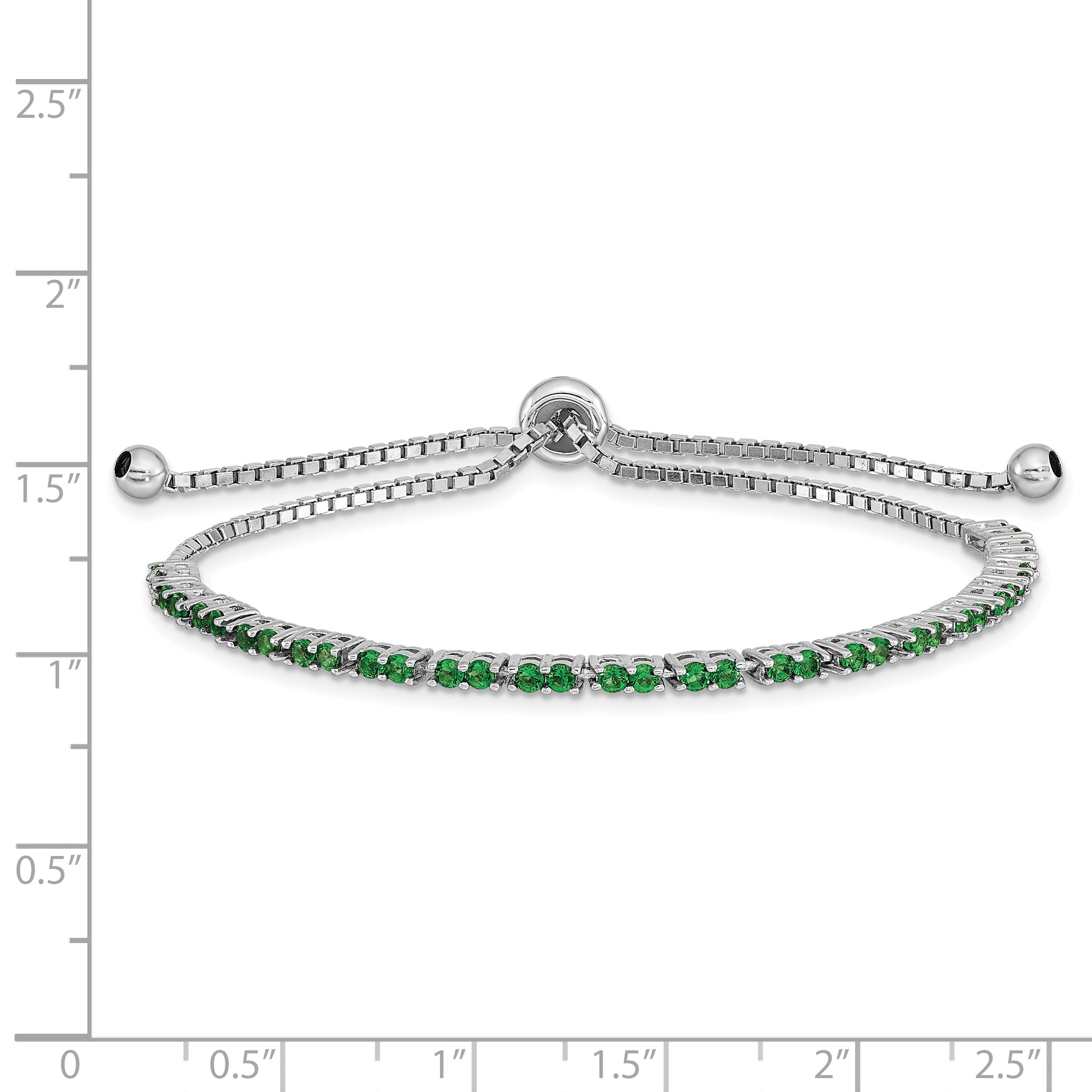 Sterling Silver Rhod-plated May Green CZ Adjustable Bracelet Secondary image