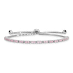 Sterling Silver Rhodium Plated October Pink CZ  Adjustable Bracelet