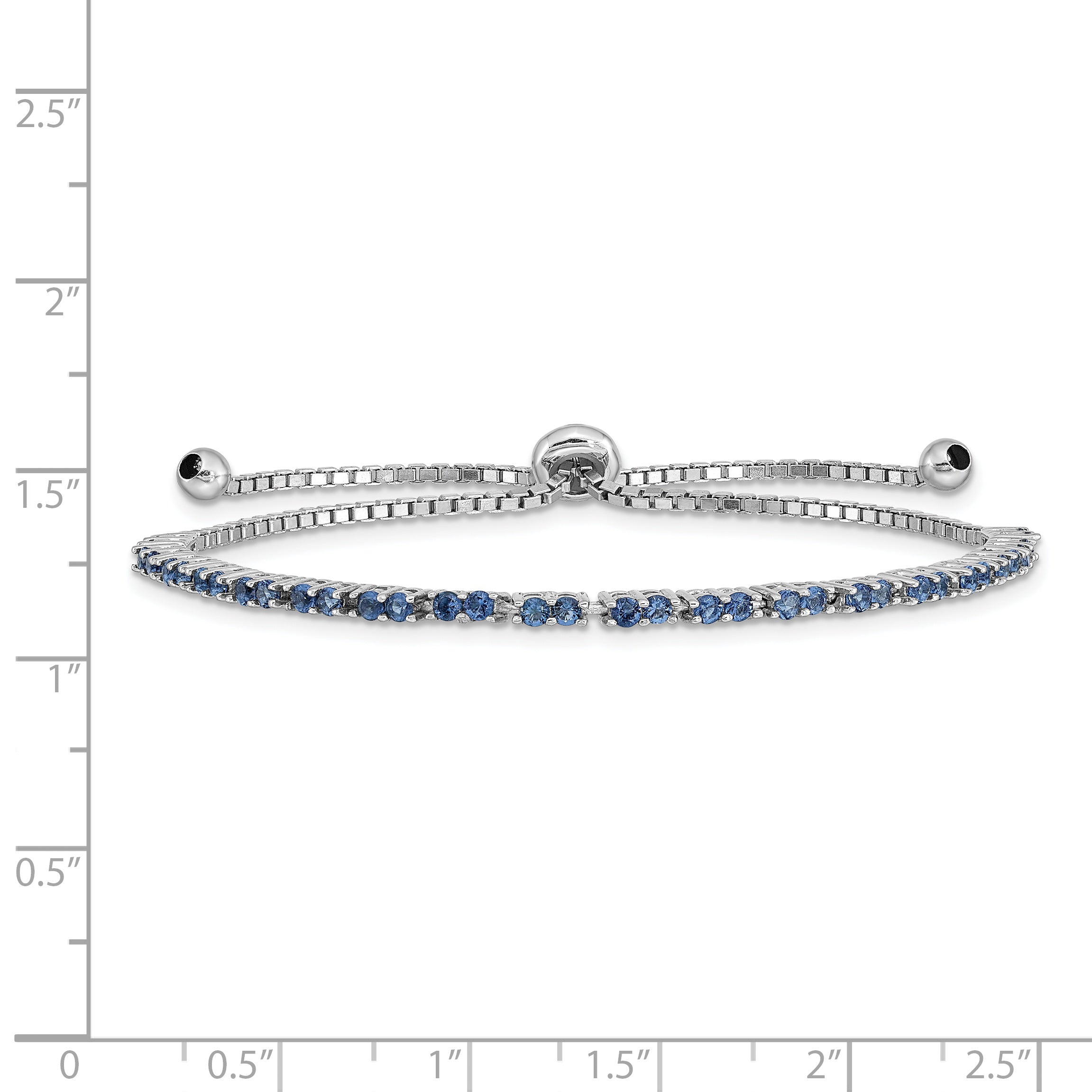 Sterling Silver Rhod-plated September Blue CZ Adjustable Bracelet