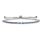 Sterling Silver Rhod-plated September Blue CZ Adjustable Bracelet