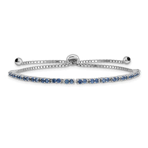 September Blue Cubic Zirconia Bracelet in Sterling Silver, 1.55mm Adjustable - Sophia Jewelers