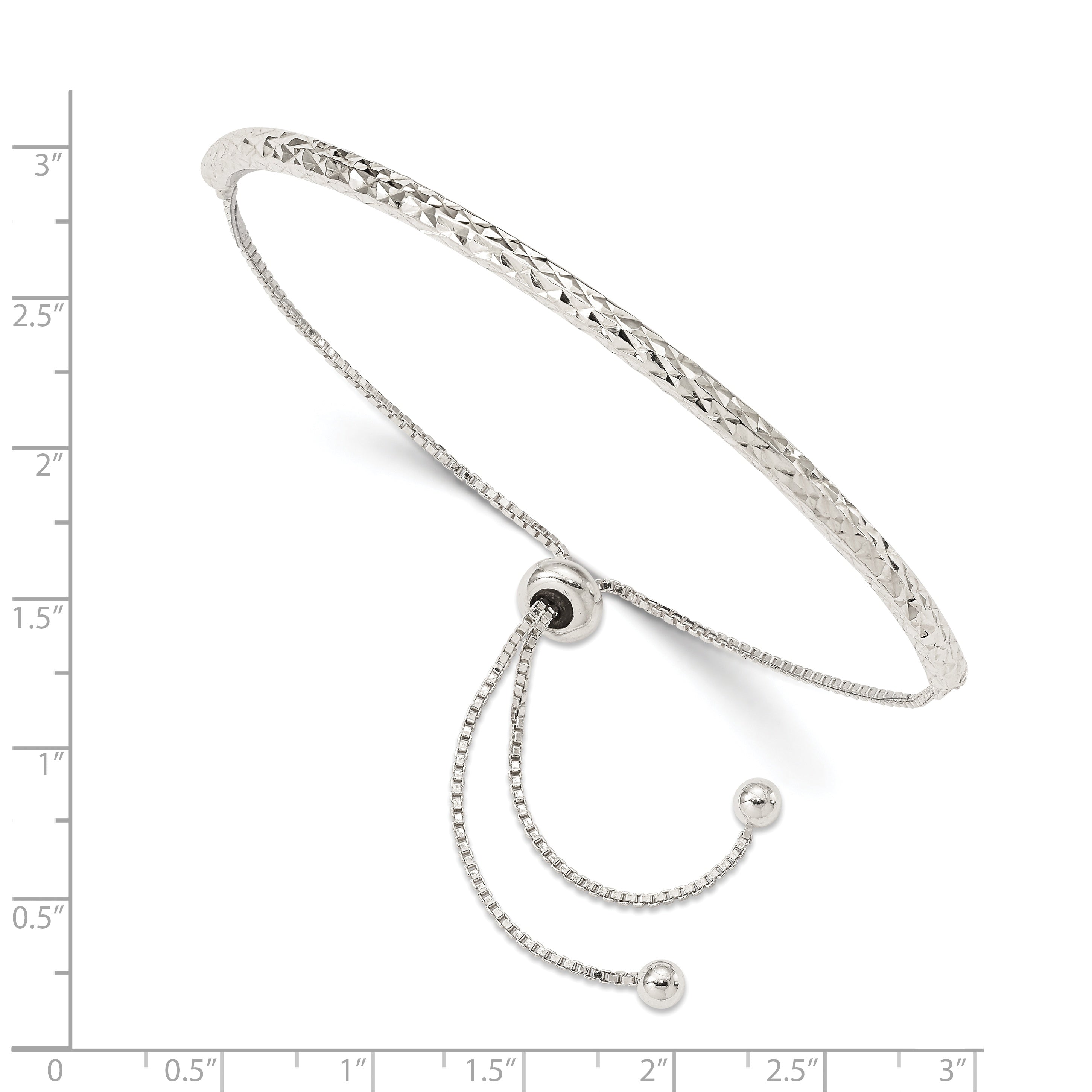 Sterling Silver Rhodium-plated Diamond Cut Adjustable Bracelet