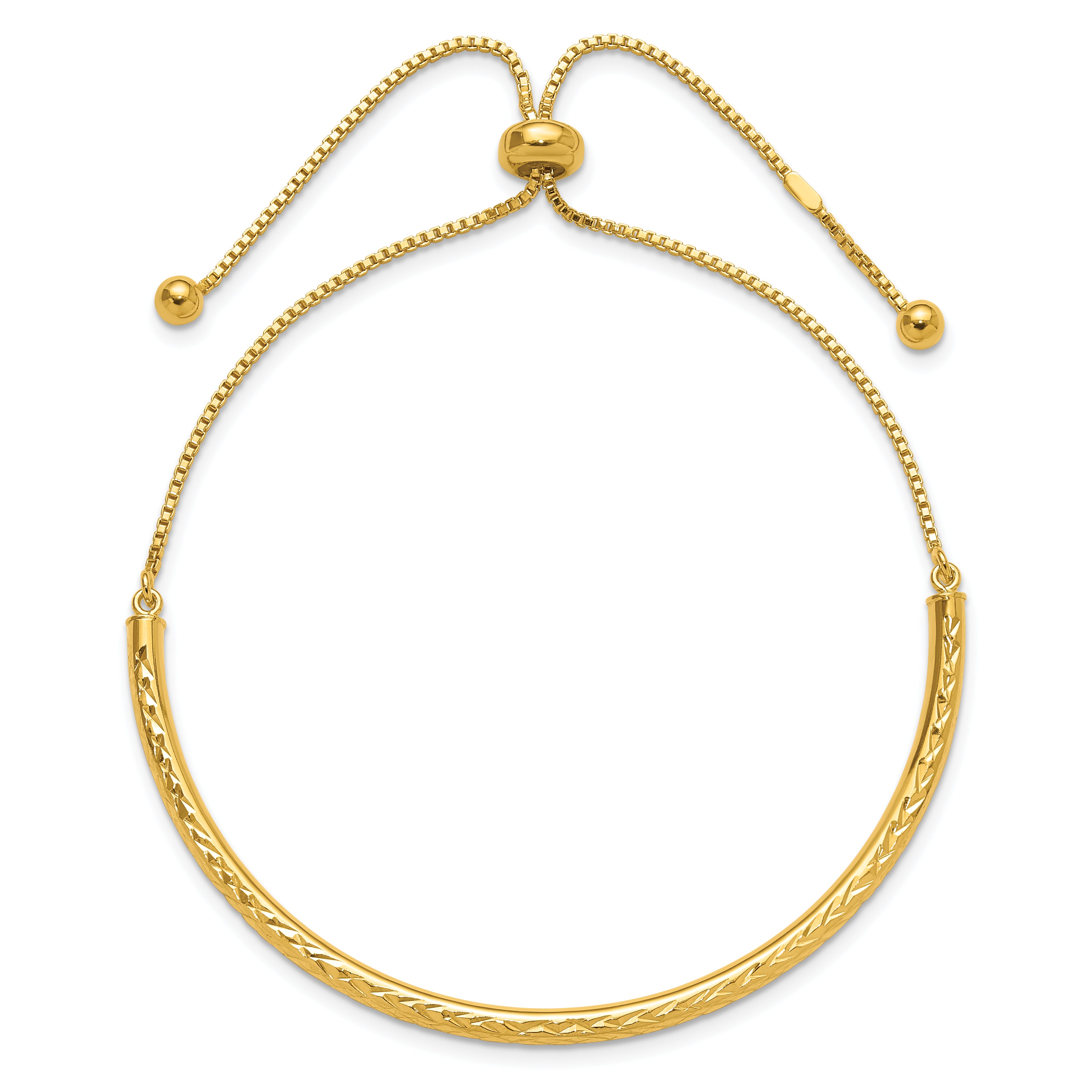 Sterling Silver Gold-tone Diamond-cut Bar Adjustable Bracelet