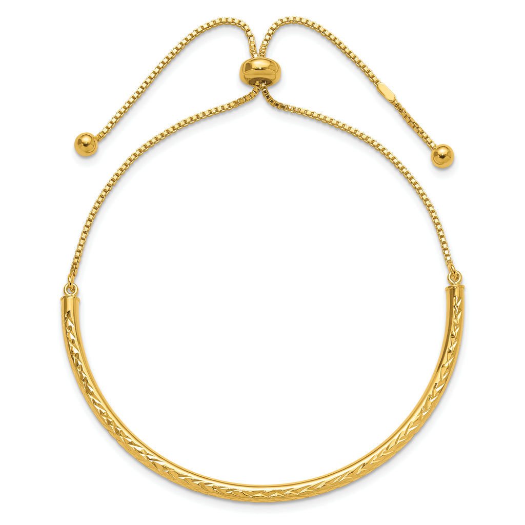 Sterling Silver Gold-tone Diamond-cut Bar Adjustable Bracelet