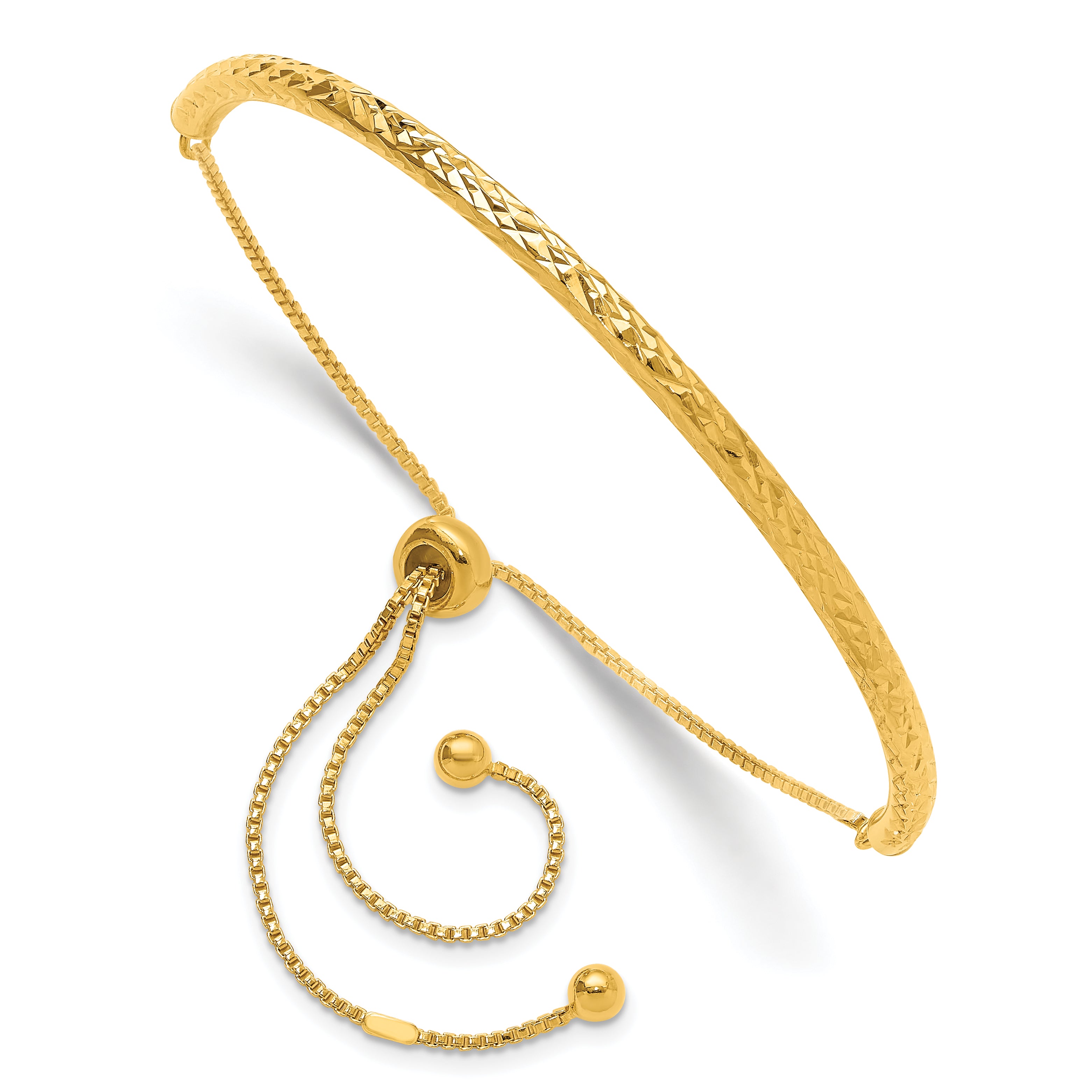 Sterling Silver Gold-tone Diamond-cut Bar Adjustable Bracelet