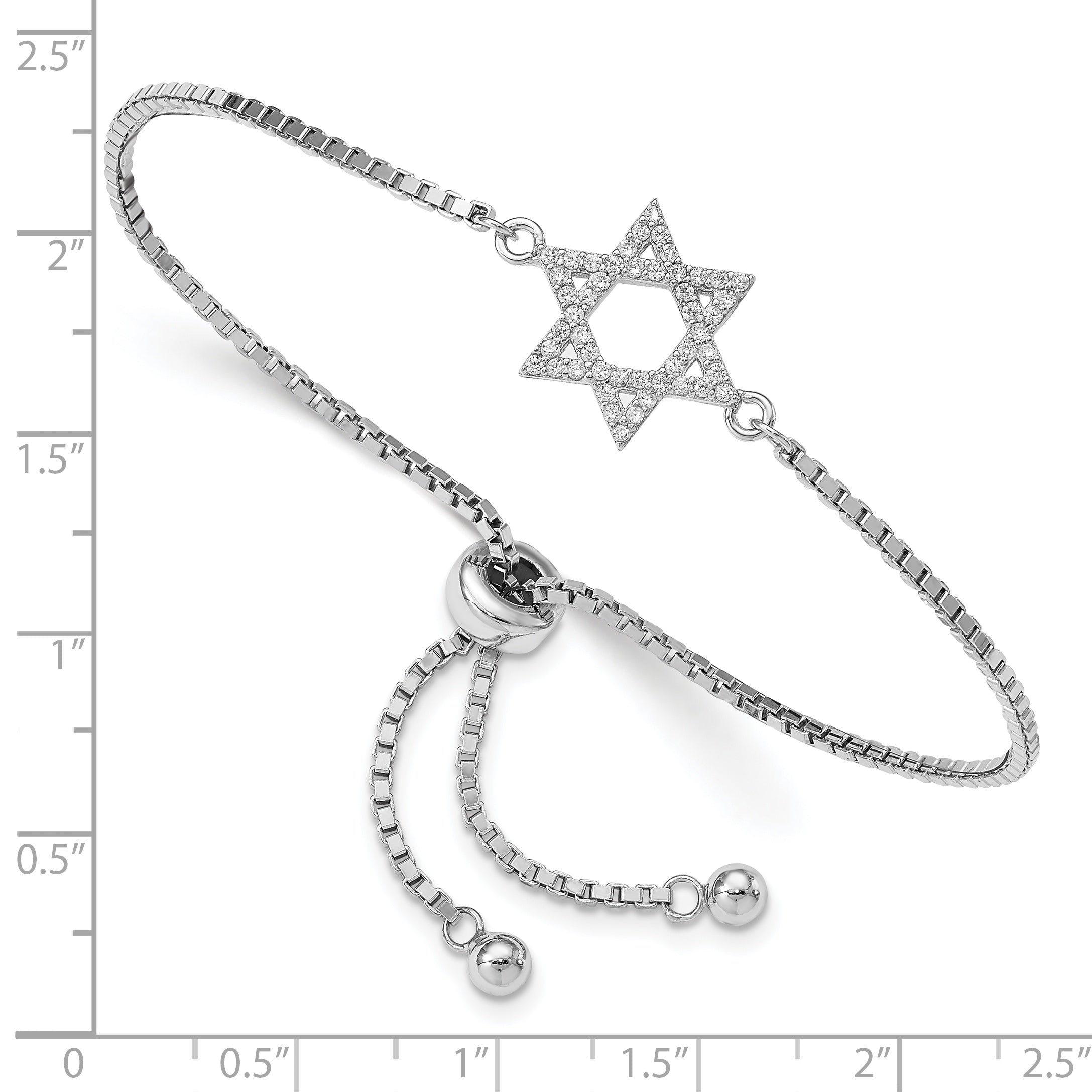 Sterling Silver Rhodium-plated CZ Star of David Adjustable Bracelet Secondary image