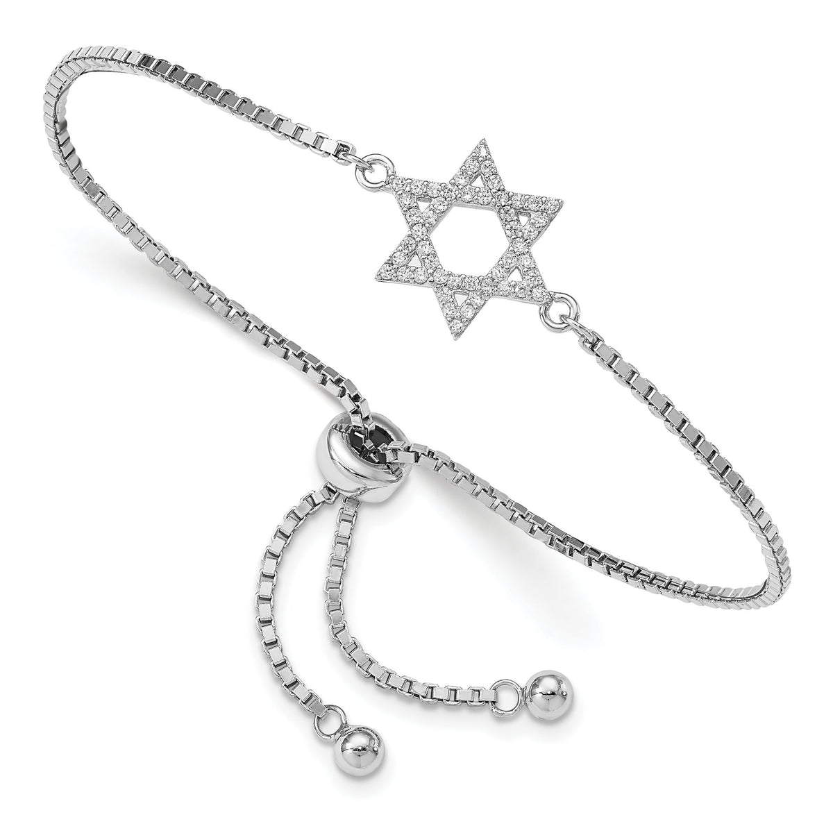 Star of David Cubic Zirconia Bracelet in Sterling Silver, 13mm, 9.8 Inch - Sophia Jewelers Main image