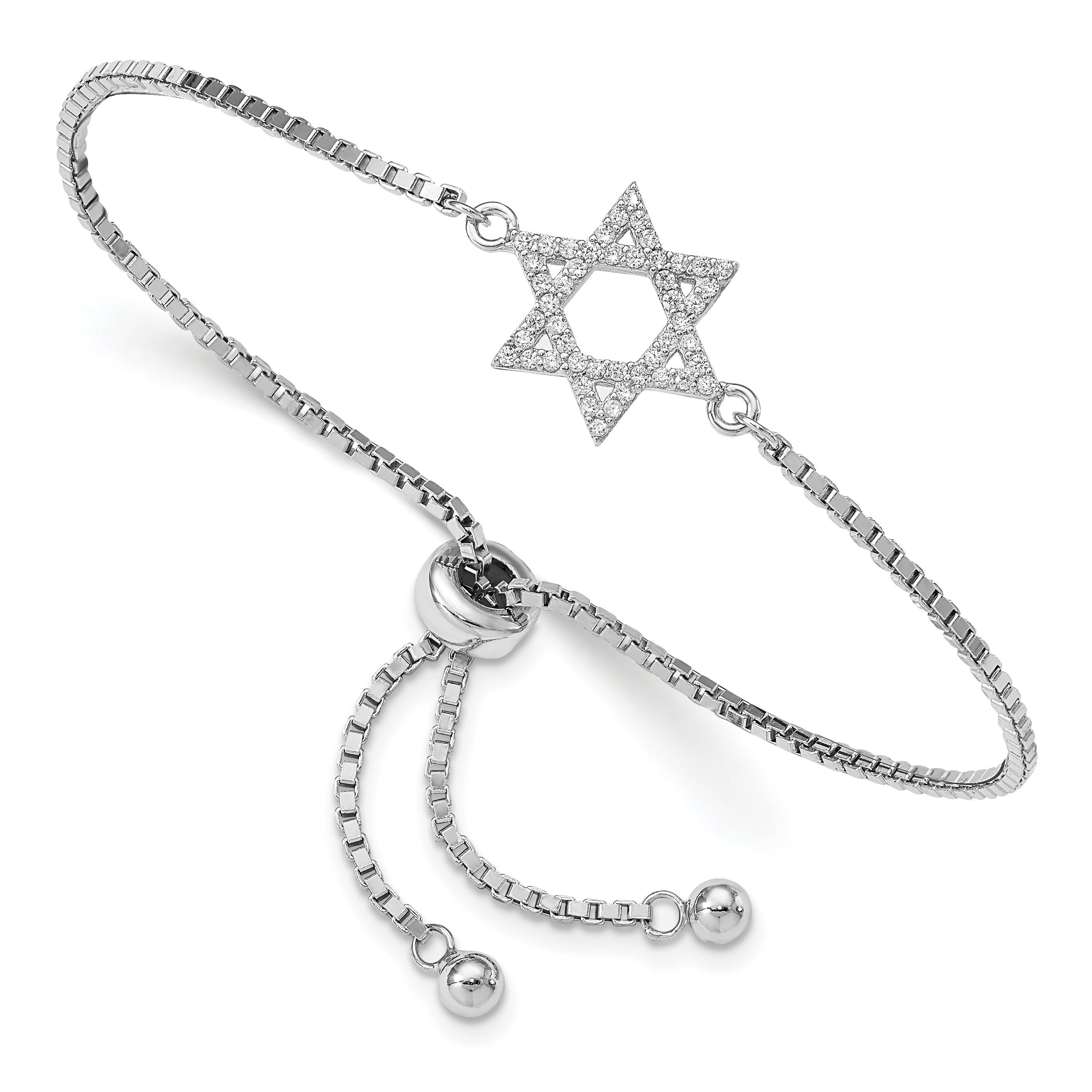 Sterling Silver Rhodium-plated CZ Star of David Adjustable Bracelet Main image